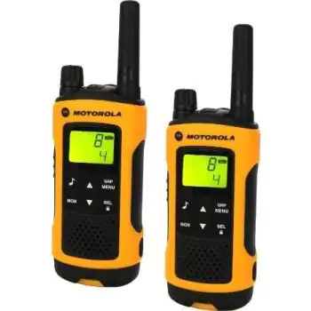 Motorola T80 Extreme Walkie Talkie Yellow Twin Pack & Charger, License Free, Up to 10km range, Rechargeable NiMH batteries, LCD display, Splash Proof | TLKR-T80EXT