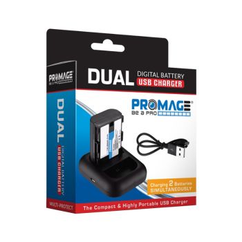 Promage ENEL15 Dual Digital Battery USB Small Charger, Black