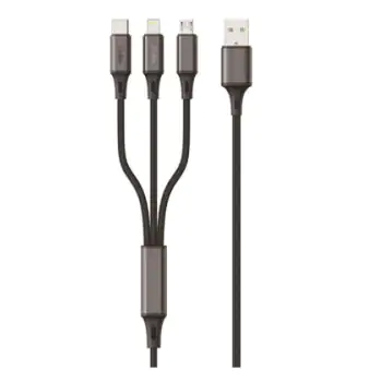 Resilient Multi Fast  Charging Cable 3in1 (1L+2Type C)2.4A RM330C 1.0M - Black/Gray/White